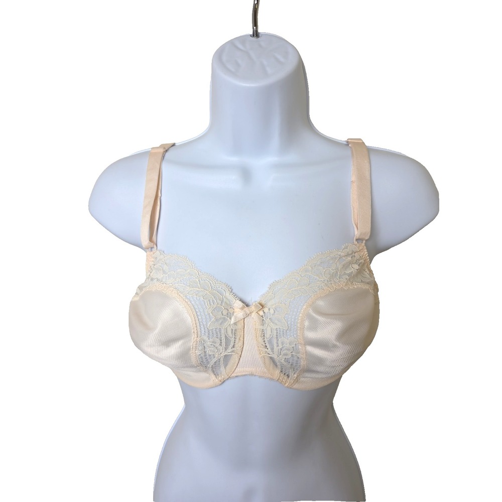 Vtg 1980s OLGA Bra Pink Lace Underwire Bow‎ 33219 SIZE 34C Made in USA NWOT